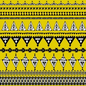 Seamless pattern with native zigzag ornaments. Hand drawn ethnic aztec border Stock Illustration