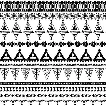 Seamless pattern with native zigzag ornaments. Hand drawn ethnic aztec border Stock Illustration