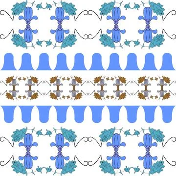 Seamless pattern with natural decorative elements in damask style Stock Illustration