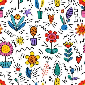 Seamless pattern with natural shapes, leaves and flowers. Abstract contempora Stock Illustration