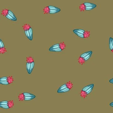 Seamless pattern nature cactus cartoon vector Stockillustratie