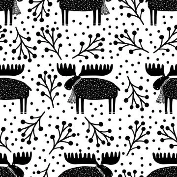 Seamless pattern nature forest wildlife Canada.Season winter park. Stock Illustration