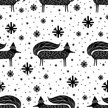 Seamless pattern nature forest wildlife Canada.Season winter park. Stock Illustration