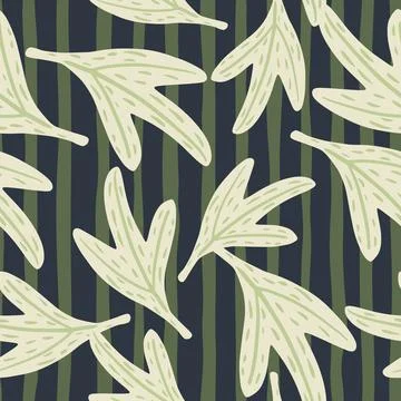 Seamless pattern with nature hand drawn random leaf ornament. White foliage o Stock Illustration