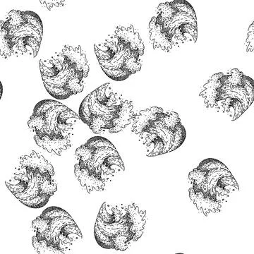 Seamless pattern nature ocean wave sketch hand drawn Stock Illustration