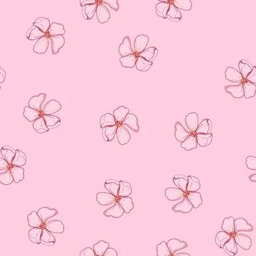 Seamless pattern nature sakura cherry blossom cartoon vector Stock Illustration
