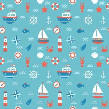 Seamless pattern with nautical elements. Marine concept background Stock Illustration