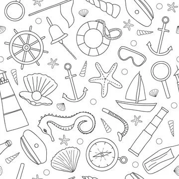 Seamless pattern with nautical items. Stock Illustration