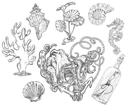 Seamless pattern on a nautical or nautical theme, excellent vector illustrati Stock Illustration