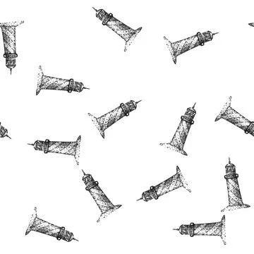 Seamless pattern navigation lighthouse sketch hand drawn 스톡 일러스트