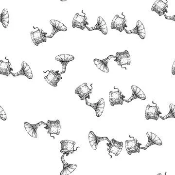 Seamless pattern needle gramophone sketch hand drawn Stock Illustration