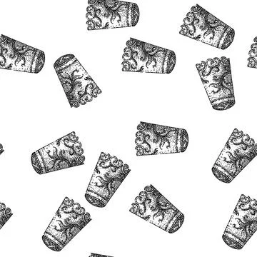 Seamless pattern needle sewing thimble sketch hand drawn Stock Illustration