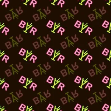 Seamless pattern with neon bright glowing flashing text bar on black backgrou Stock Illustration