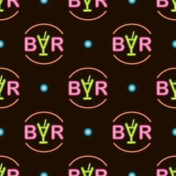 Seamless pattern with neon bright text bar on black background. Vector illust Stock-Illustration