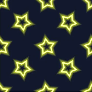 Seamless pattern neon bright yellow stars with five rays on a dark background 스톡 일러스트