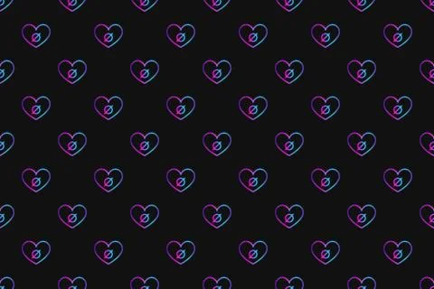 Seamless pattern with neon heart with agender symbol on black background Stock Illustration