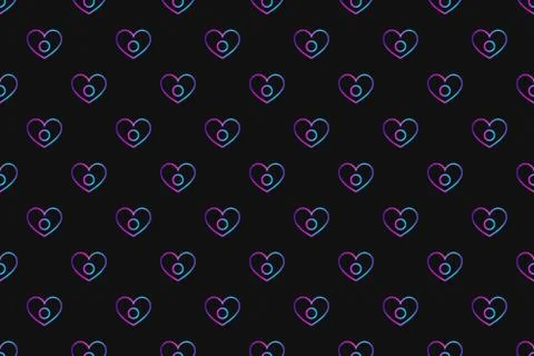 Seamless pattern with neon heart with asexuality symbol on black background Stock Illustration