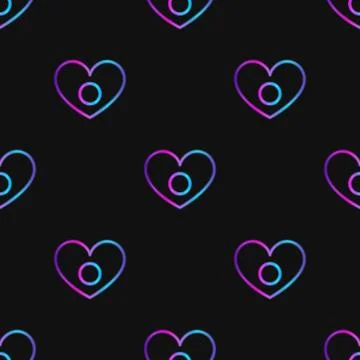 Seamless pattern with neon heart with asexuality symbol on black background Stock Illustration