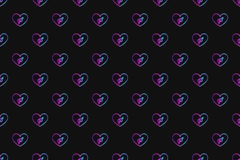 Seamless pattern with neon heart with bisexuality symbol on black background Illustrazione stock