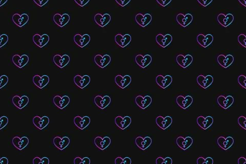 Seamless pattern with neon heart with intersexuality symbol on black background Illustrazione stock
