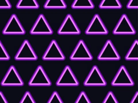 Seamless pattern with neon triangles, linear art. Violet bright neon light in Stock Illustration