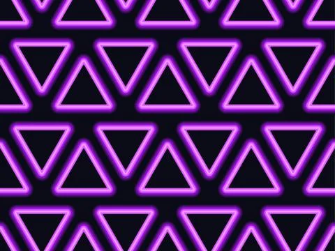 Seamless pattern with neon triangles, linear art. Violet bright neon light in Stock Illustration