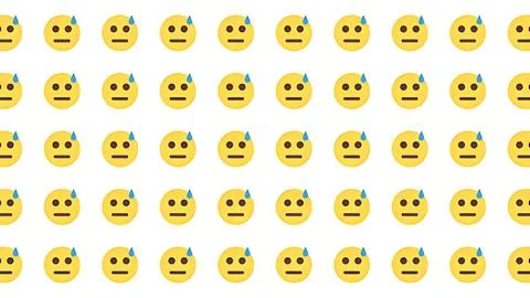 Seamless pattern of nervous yellow emoji faces with sweat drop on white bac.. Stock Illustration