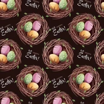 Seamless Pattern with Nest and Colorful Easter Eggs. Delicate Spring Texture for Stockillustratie