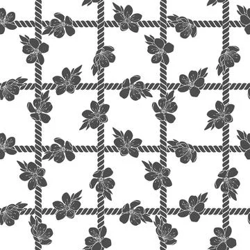 Seamless pattern with net of the cord and spring flowers. Stock Illustration