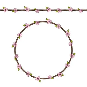 Seamless pattern with net of the cord and pink spring flowers. Stock Illustration