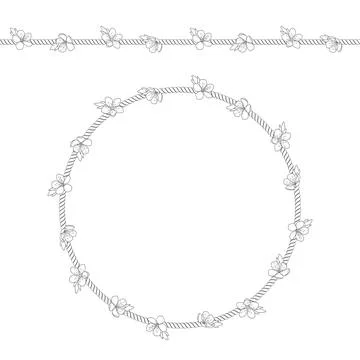 Seamless pattern with net of the cord and spring flowers. Stock Illustration