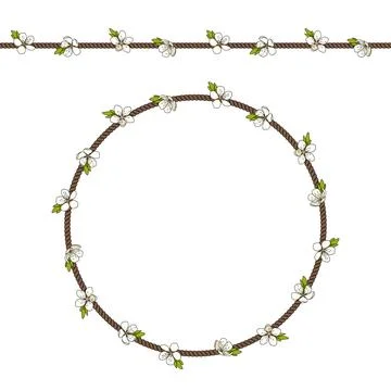 Seamless pattern with net of the cord and white spring flowers Stock Illustration