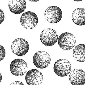 Seamless pattern net volleyball ball sketch hand drawn Illustrazione stock