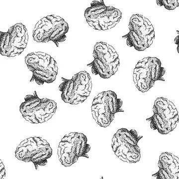 Seamless pattern neurons brain sketch hand drawn Stock Illustration