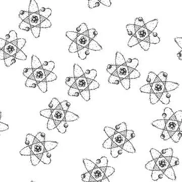 Seamless pattern neutron molecule atom sketch hand drawn Illustrazione stock
