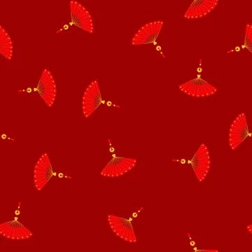 Seamless pattern new chinese fan cartoon vector Stock Illustration