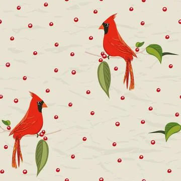 Seamless pattern from new collection with birds. Red cardinal. Stock Illustration