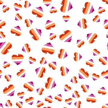 Seamless pattern of new lesbian pride flag color heart shape symbol written b Illustrazione stock