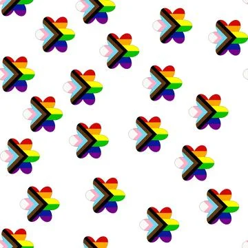 Seamless pattern with new lgbt flag, hearts, text, flower and flag. Gay pri.. Stockillustratie