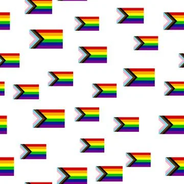 Seamless pattern with new lgbt flag, hearts, text, flower and flag. Gay pri.. 스톡 일러스트