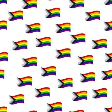 Seamless pattern with new lgbt flag, hearts, text, flower and flag. Gay pri.. Stock Illustration