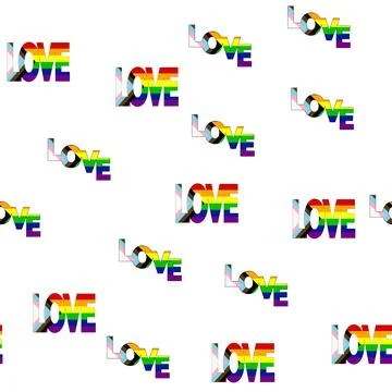 Seamless pattern with new lgbt flag, hearts, text, flower and flag. Gay pri.. Stock Illustration