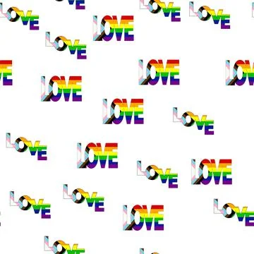 Seamless pattern with new lgbt flag, hearts, text, flower and flag. Gay pride Stock Illustration