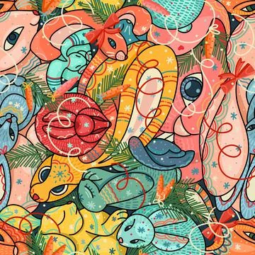 Seamless pattern. New Year in the abstract style of rabbits. Design of a festive Stock Illustration