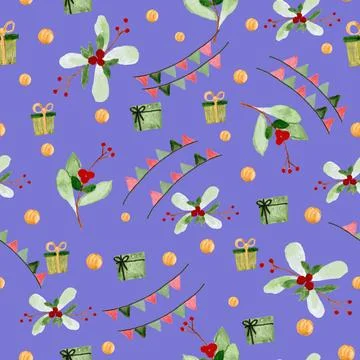 Seamless pattern for new year and christmas. Watercolor drawing Stock Illustration