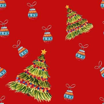 Seamless pattern for new year and christmas. Watercolor drawing. Stock Illustration