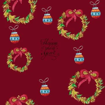 Seamless pattern for new year and christmas. Watercolor drawing. Stock Illustration