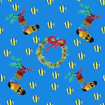 Seamless pattern for new year and christmas. Watercolor drawing. Stock Illustration