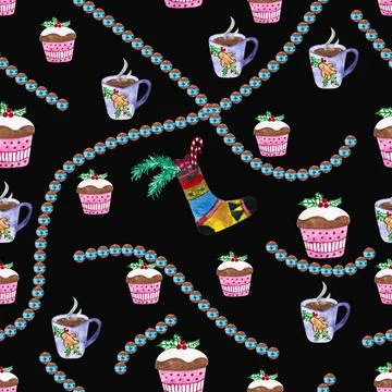 Seamless pattern for new year and christmas. Watercolor drawing. Stock Illustration
