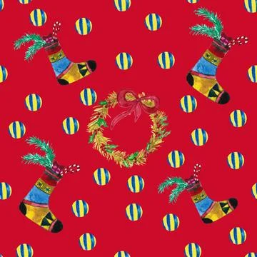 Seamless pattern for new year and christmas. Watercolor drawing. Stock Illustration
